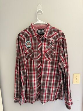 Eighty Eight Men’s Red Flannel Plaid Button Up Shirt SZ XXL Manchester Football